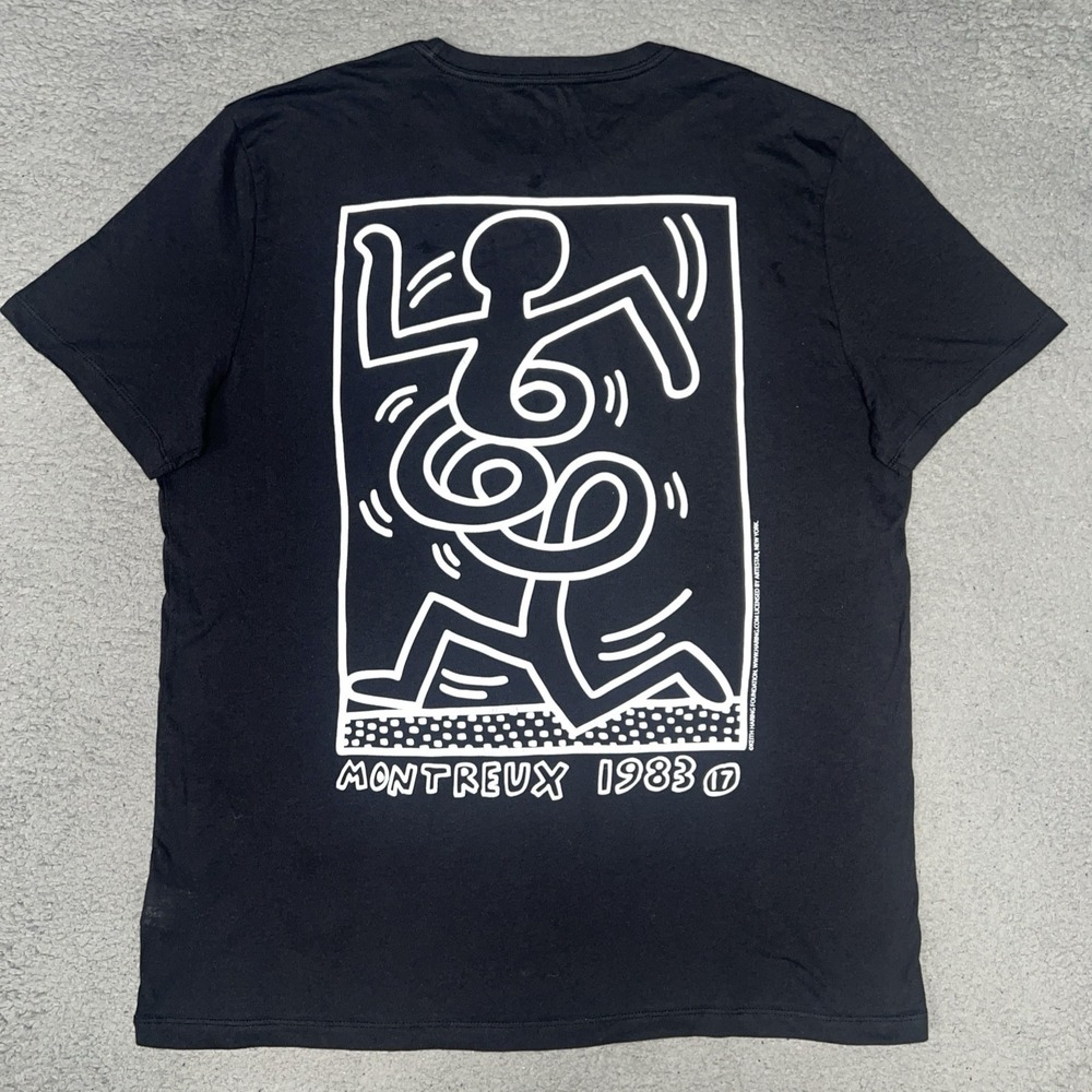 Gap x Keith Haring Montreux Jazz Festival '83 T Shirt Men Sz L Black 2-Sided Tee